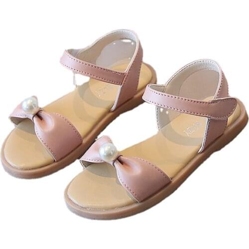 Girls Leather Shoes Spring New Solid Color Flat Baby Girl Shoes Toddler Sneakers Soft Bottom Beach Sandals Black Brown SMG160