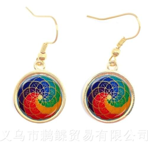 The Green Mandala Time Gem Of Yin And Yang Pendant Earrings Silver-Plated Antique Copper Plated Drop Earrings For Women