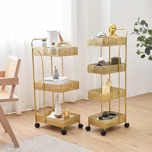 Nordic Wrought Iron Floor-standing Kitchen Furniture Trolley Restaurant Hotel Cart Bathroom Multi-layer Storage Rack with Wheels