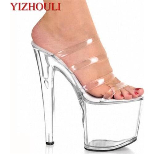 8 Inch Transparent Heel Slipper Sexy Clearly Love 20cm Ultra High Heels Platform Sandals Clubbing Heels