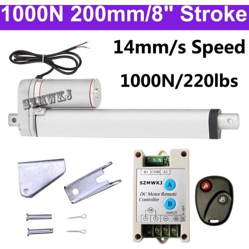 Heavy Duty 1000N DC 12V 200mm 8" Stroke Linear Actuator 14mm/s Spd Door Opener Motor Controller Brackets Bed Lift Table Tools