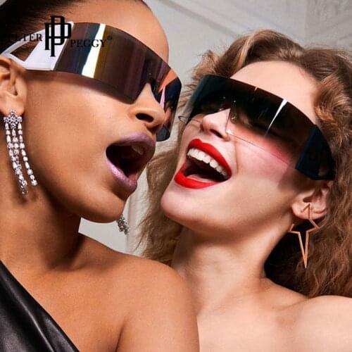 Unique One Piece Arc Big FrameSunglasses For Women Luxury Brand Square Sun Glasses Gradient Mirror Men Vintage Hip Hop Eyewear