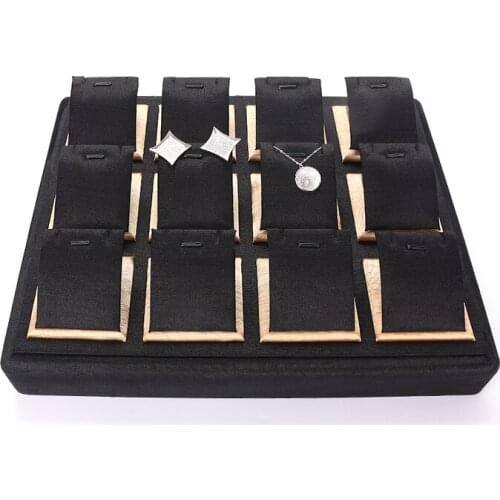Female Jewelry Earring Display Trays 12 Grid Black Brushed For Pendent Ring Necklace Show Pallet Exhibition Jewellery Organizer