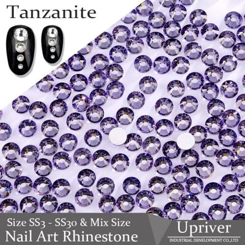 Upriver ss3 - ss30 & Mix Size Tanzanite High Quality Crystal Glass Nail Art Non Hotfix Rhinestones for DIY Nail Decorations