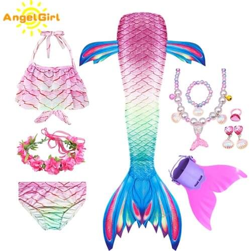 AngelGirl Mermaid Tail Birthday Party Costume For Kids Swimming Mermaid Tail Dress Summer Seaside Skirt Girls Mermaid Swimsuit