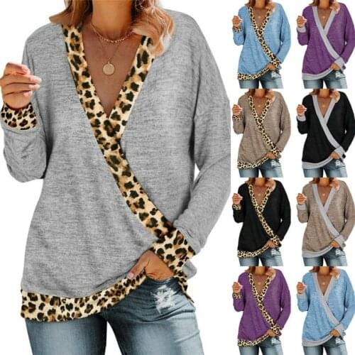 Womens Deep V Neck Pullover Sexy Wrap Tops Long Sleeve Ladies Colorblock Shirts