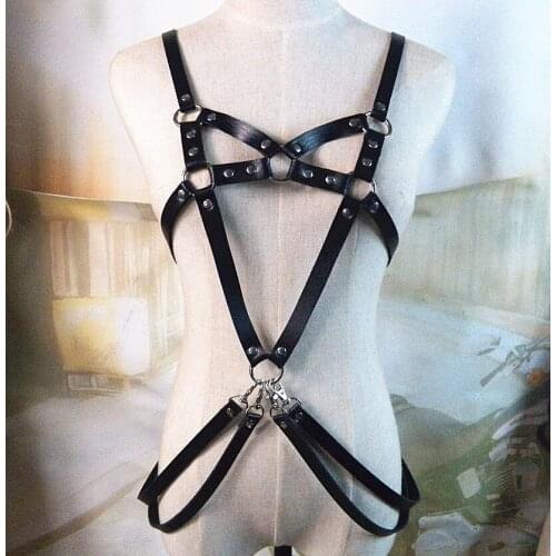 Gothic Women PU Leather Bra Harness Black Dress Waistband Adjustable Punk Body Chains Bondage Belt Strap Cage Slim Suspenders