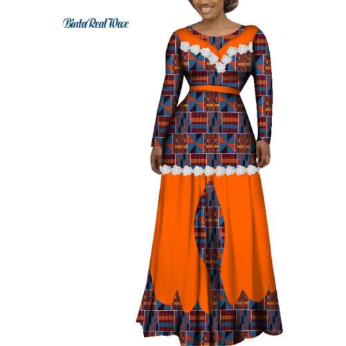 Bazin Riche Women African Clothing Flower Edge Applique Long Dress Party Vestidos Dashiki African Print Dresses for Women WY3541