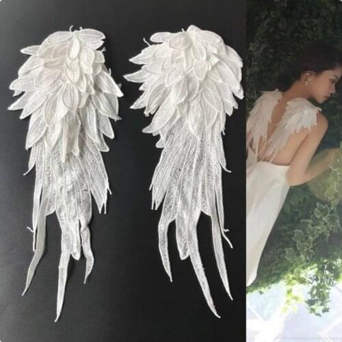 1 pair Stylish embroidered angel wing fabric patch Shoulder decorations Venise Laceapplique DIY halloween costume