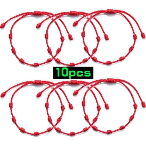 10PCS 7 Knots Evil Lucky Red String Bracelet Protection Eye Good Luck Amulet For Success Prosperity Couples Friendship Bracelet