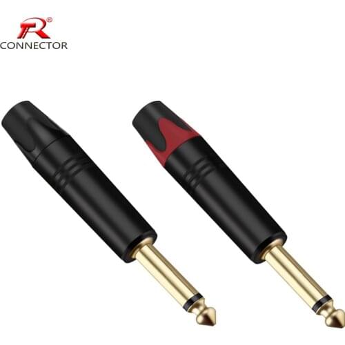 2pcs/1pair 6.35mm Jack connector Aluminum Alloy Mono 2Poles Audio Plug 6.5mm Microphone Adapter