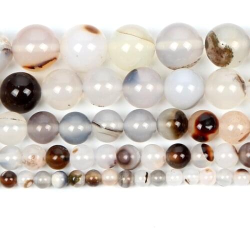 4-12mm Natural Stone Bead Round Smooth Black Flower Agates Loose Beads For Jewelry Making DIY Charm Bracelet Necklace Handmade