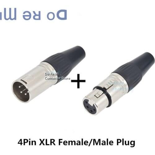 5pcs/lot XLR Cable Connector, 4Pin XLR Male Plug or Female Jack Adapter for Microphone/MIC,Silver