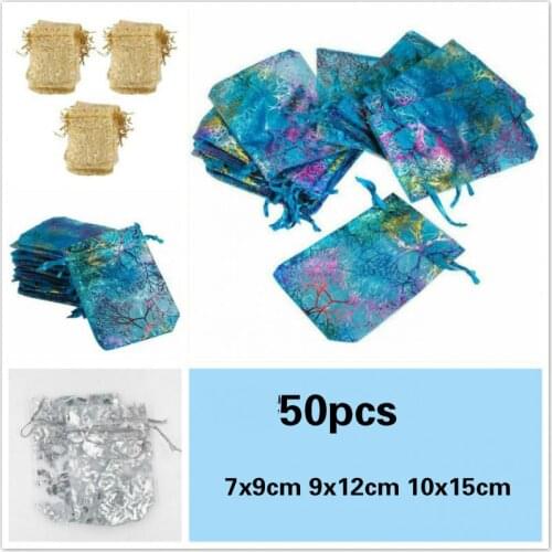 50pcs/lot Drawstring Organza Bags Colorful Jewelry Packaging Bags Wedding Gift Bags Jewelry Pouches