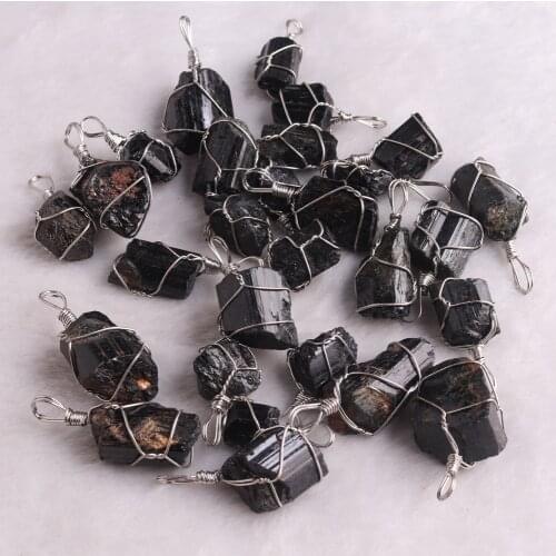 6/12 pcs/lot Factory Outlet 10-25mm Irregular Shaped Wire Winding Natural Tourmaline Stone Pendants Healing Meditation Pendulum