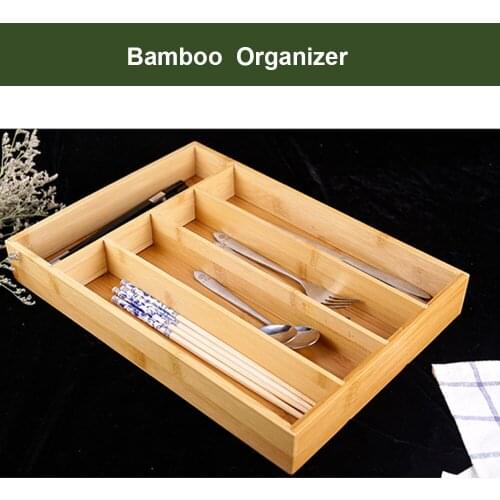 Bamboo Kitchen Drawer Organizer Bamboo Flatware Organizer with 5 Compartments Bamboo Cutlery Tray Utensil Holder Flatware Holde