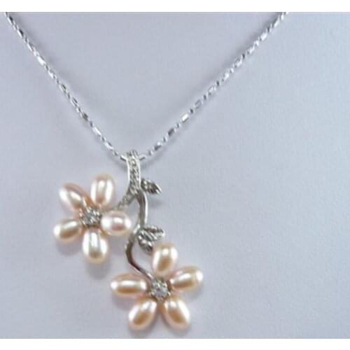Free shipping wonderful cultured pink pearl bead WOMENSCZ flower pendant free chain