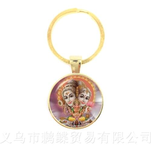 Glass Time Gem Keychain 25mm Ganesha Buddha Elephant Pendants Handmand Men Classic Jewelry Car Key Holder Souvenir For Gift