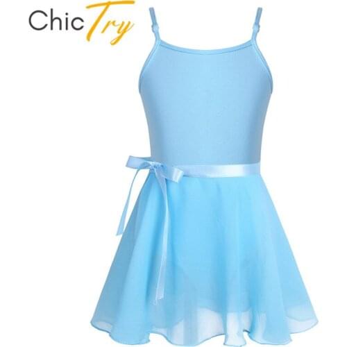 ChicTry Kids Teens Professional Gymnastics Ballet Leotard with Ballet Tutu Chiffon Skirt Set Children Girls Stage Dance Costume