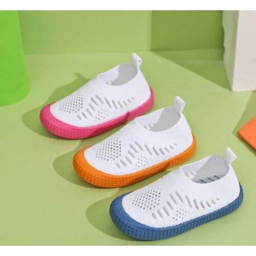 Children sneakers kids girls casual sports shoes flying woven breathable mesh shoes boys white knitted hollow shoes fashion