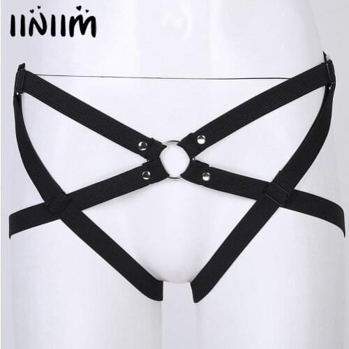 Iiniim Sexy Mens Hollow Out Elastic Lingerie Panties Harness Micro Strap Open Crotch Sissy Briefs Underwear Underpants
