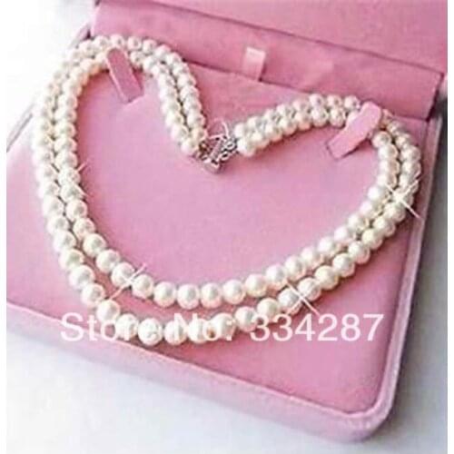 Exquisite 2 Rows 7-8mm White Pearl Necklace
