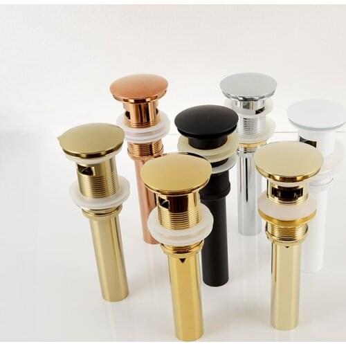 Quality Brass Bathroom Basin Pop Up Drain With Overflow Design Black/White/Chrome Plated/Zirconium gold/rose/ORB waste stopper