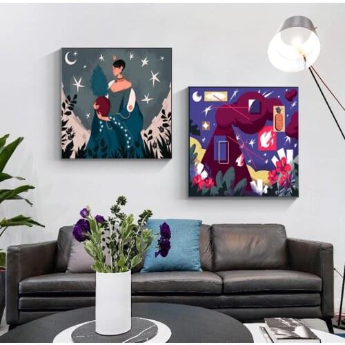 Canvas Painting Girl Mountain Forest Abstract Wall Art Nordic Posters Prints Wall Pictures For Living Room Home Decor No Frame