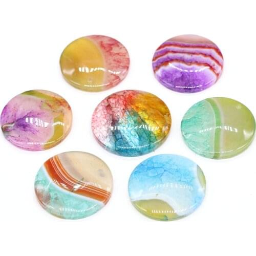 Natural Agates Round Pendant Charms Colorful Stripe Agate Pendant With Hole for DIY Jewelry Necklace Accessories Making 30x45mm