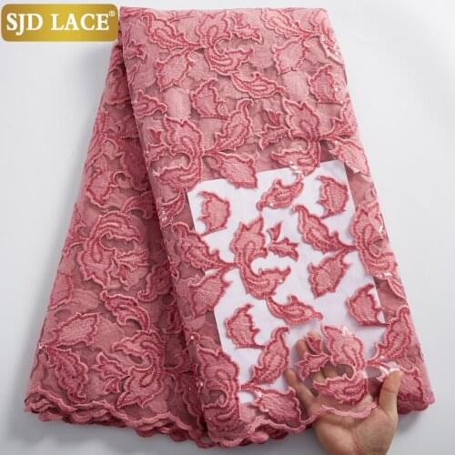 SJD LACE Sequined African Lace Fabric Embroidery French Tulle Lace Fabrics Latest Milk Silk Mesh For Wedding Party Bridal A2415