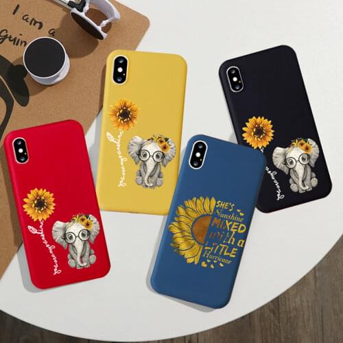 GYKZ Elephant Sunflower Print Phone Case For iPhone 11 Pro 12 SE20 XR XS MAX X 7 8 6Plus Cartoon Animal Soft Silicone Cover Capa