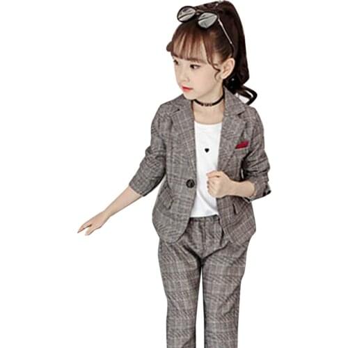 Clothes For Girls Plaid Blazer & Pants Girls Clothing Single Button Girl Set Spring Autumn England Style Suits For Girls School