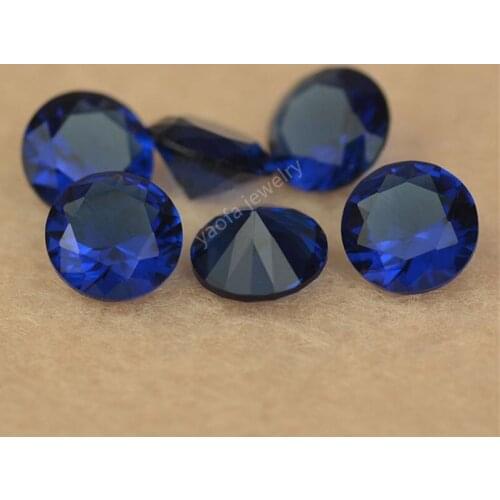 Wholesale 4~15mm 5A Dark Blue Sapphir-e Color Glass Synthetic Gems Loose Stone Round Shape Brilliant Cut Beads For Ring Surface