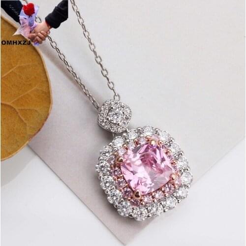 OMHXZJ Wholesale NA382 European Fashion Fine Woman Girl Party Birthday Wedding Gift Square AAA Zircon 18KT White Gold Necklace