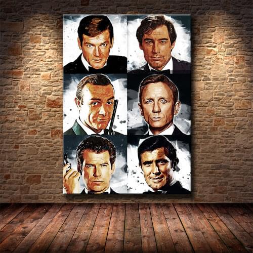 James Bond 007 Movie Poster Classic Vintage Canvas Painting Black White Wall Art Picture Cuadros For Living Room Home Decor