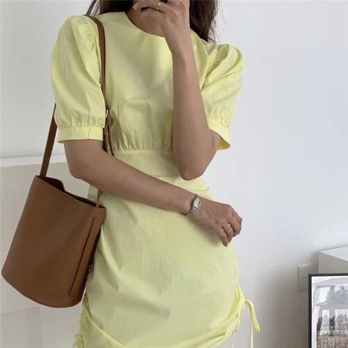 Alien Kitty Chic Drawcord Adjustable All Match Hollow Out 2020 Short Sleeves Slim Summer Solid Brief Women Sexy Girls Dresses