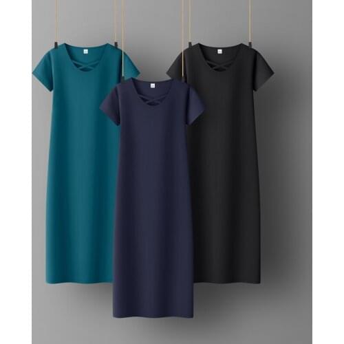 Woman Cotton Soft Dress Half sleeve O-neck Casual Elastic Lady office dress