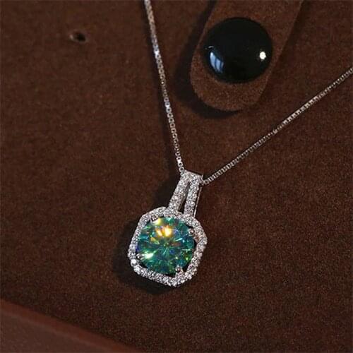 Handmade 2ct Green Moissanite Pendant 925 Sterling Silver Charm Wedding Pendants Necklace For Women Party Choker Jewelry Gift