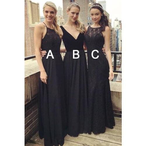 Simple Multi Style Floor Length Black Bridesmaid Dress with Lace Beading Bridesmaid Dress