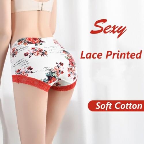 Sexy Lace Printed Panties Cotton Antibacterial Crotch Lingerie Seamless Underwear No Rims Underpant Intimates трусы женские