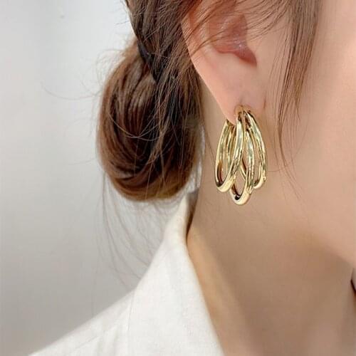 Gold Color Multiple Circle Geometric Earrings For Women Trendy Round Earring Girl Party Jewelry Gift