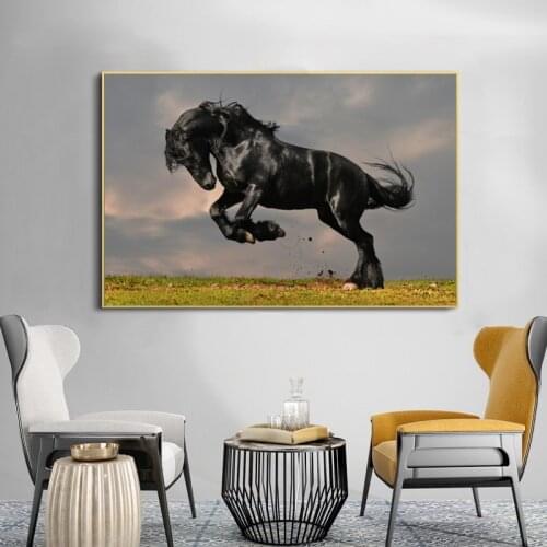 Modern Animal Art Poster Prints Wall Art Canvas Painting Jumping Nice Black Horse Picture For Living Room Home Decor No Frame