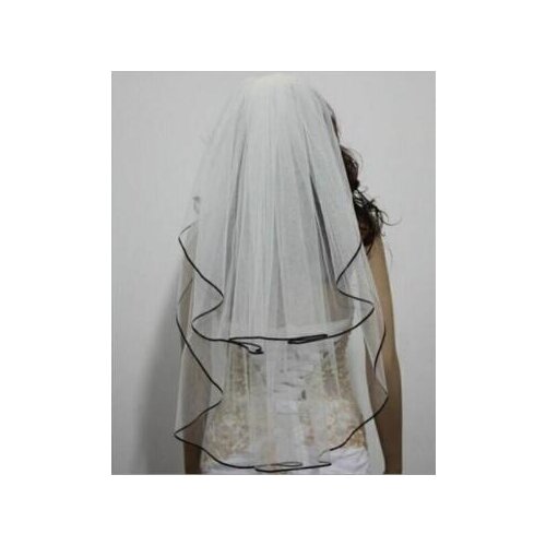 Bridal accessories 2-tier black ribbon edge wedding veil Fingertip length Veil Bride Vail with comb