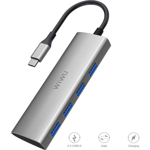 WIWU USB Hub 4 Ports Multi USB Adapter for MacBook Pro Air USB Splitter Type C Hub for Samsung Fast Charging Laptop USB Hub 3.0