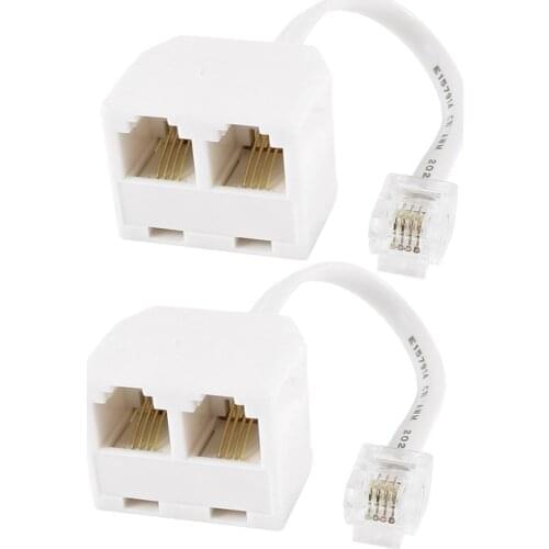 WSFS Hot 2pcs 6P4C RJ11 Dual Female to Male Telephone Cable Splitter Adapter