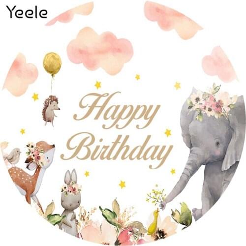 Yeele Newborn Baby Shower Round Elasticity Backdrop Circle Elephant Wild Animal Party Photography Background For Photo Studio