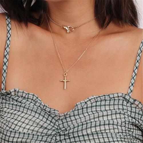 YWZIXLN 2021 Trend Elegant Jewelry Cross Pendant Necklace Golden Color Unquie Women Fashion Necklace Wholesale N0222