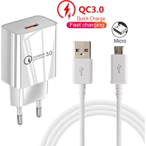 QC3.0 Mini USB Charger Quick Charge Micro data Cable for samsung Charger Galaxy A02 Huawei Xiaomi LG Phone Fast Charging adapter