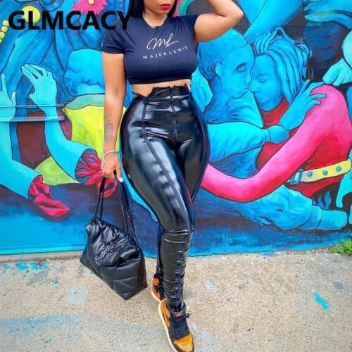 Women Zipper Detail PU Leather Pants Chic Slim Trousers