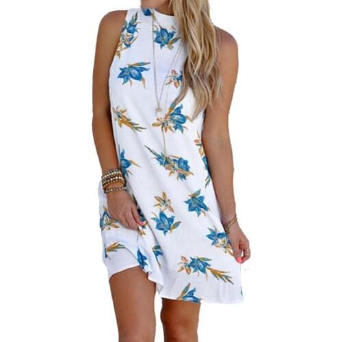 Women Mini Dress Summer 2021 Dress Floral Print Halter Women Sleeveless Hollow Out Back Flower Dress Backless Dress for Dating